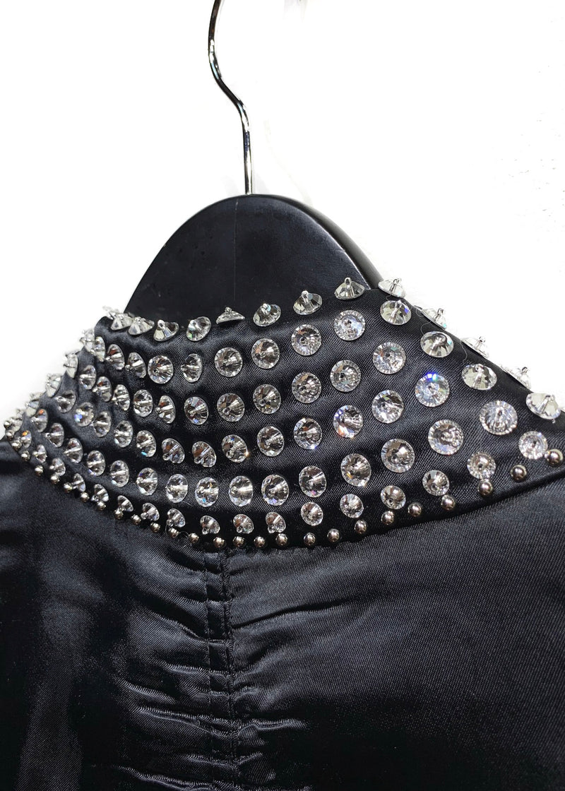 Miu Miu 2018 Cristal Embellished Black Satin Bomber Jacket