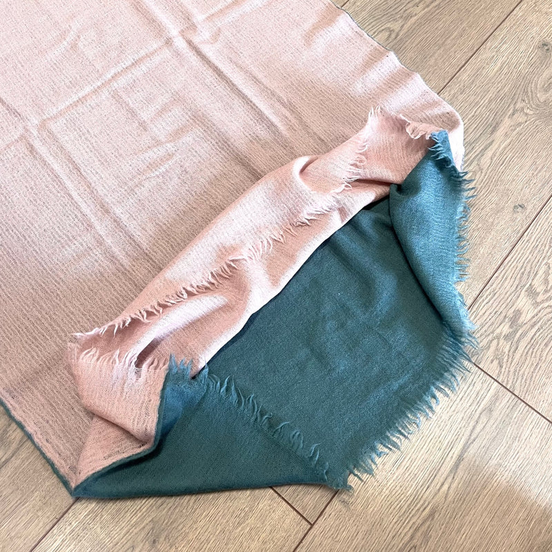 Marni Teal Green Pink Double Ply Cashmere Circle Scarf