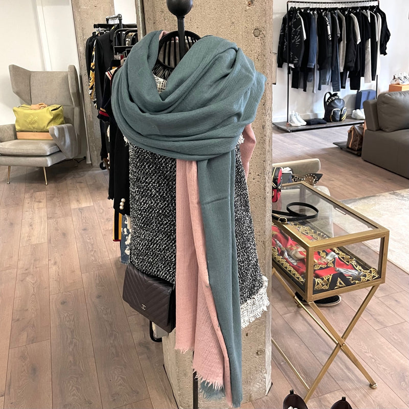 Marni Teal Green Pink Double Ply Cashmere Circle Scarf