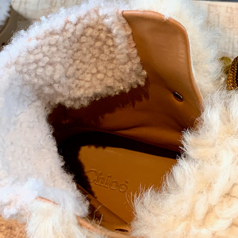 Chloé Cream Parker Shearling Fur Lace-up Boots