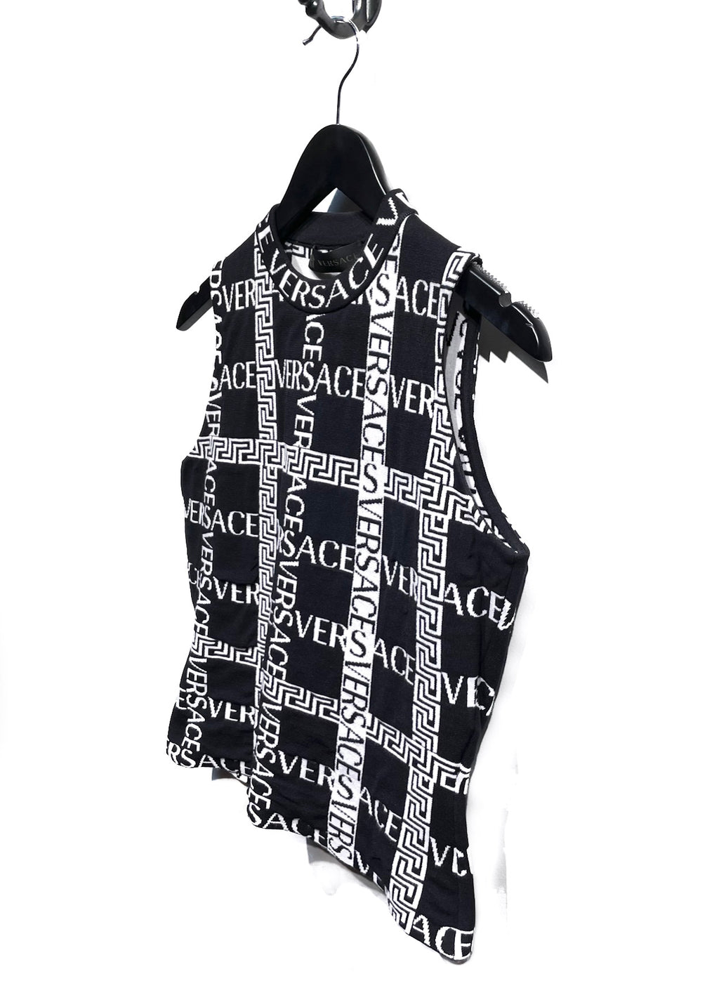 Haut sans manches Versace à imprimé logo noir et blanc