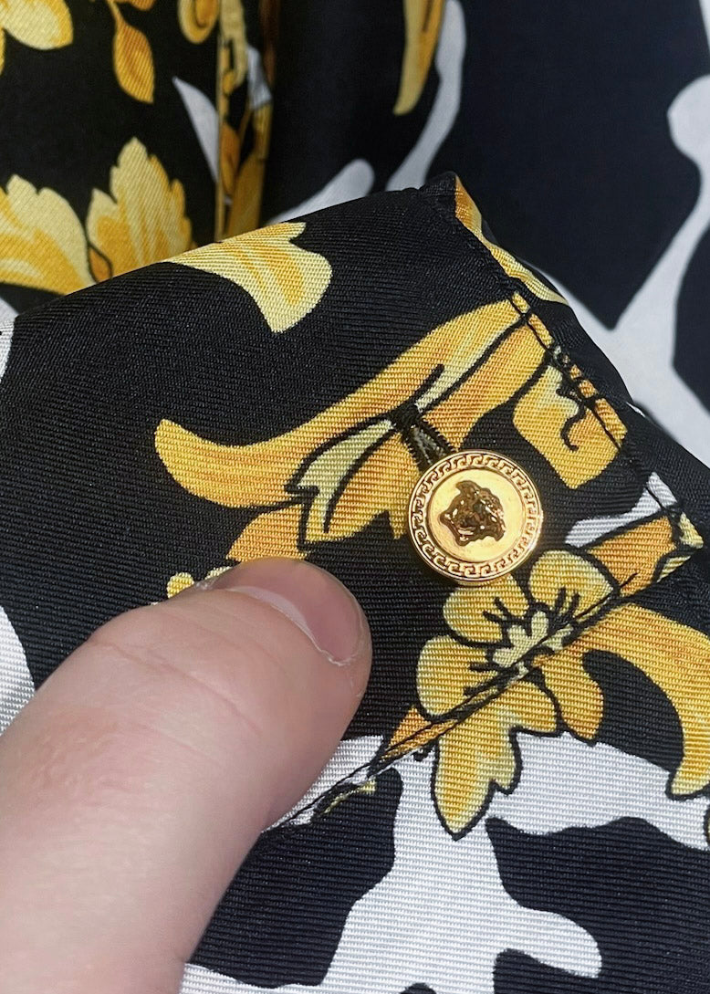 Versace Black Gold Hibiscus Print Silk Shirt – Boutique LUC.S