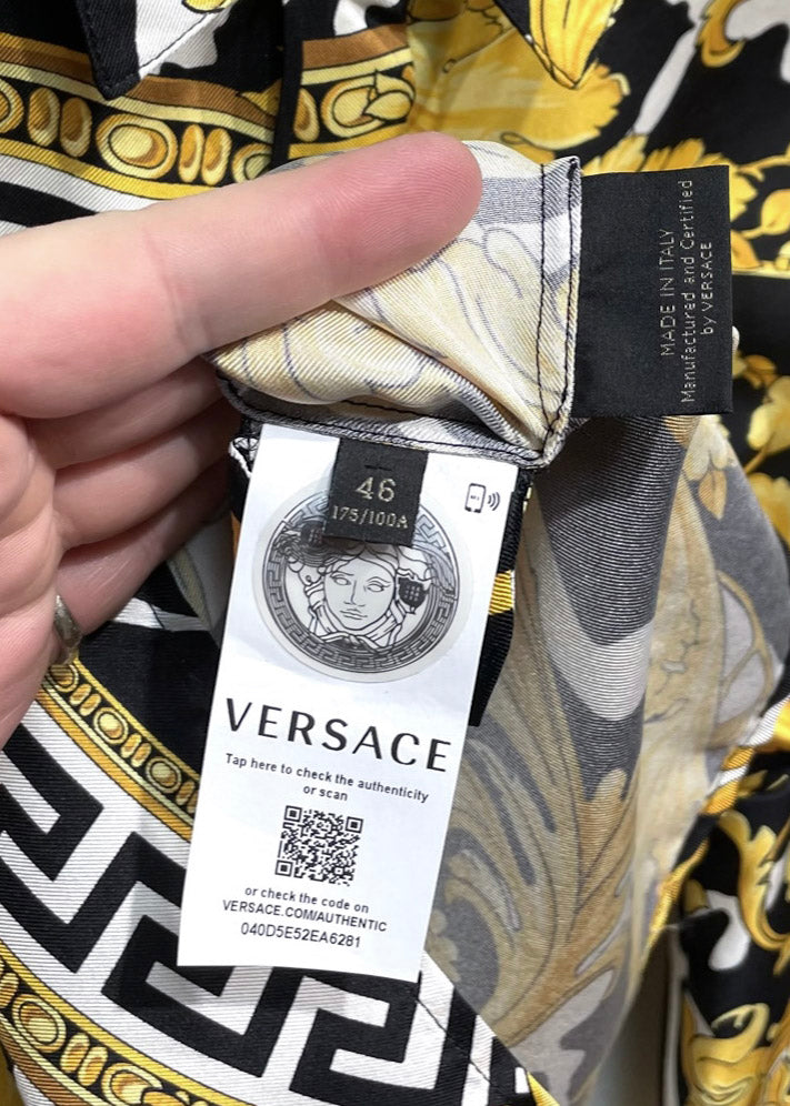 Versace Black Gold Hibiscus Print Silk Shirt – Boutique LUC.S