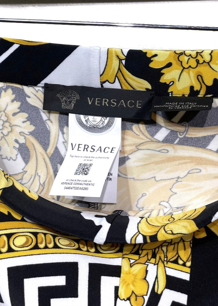Versace Black Gold Hibiscus Print Leggings