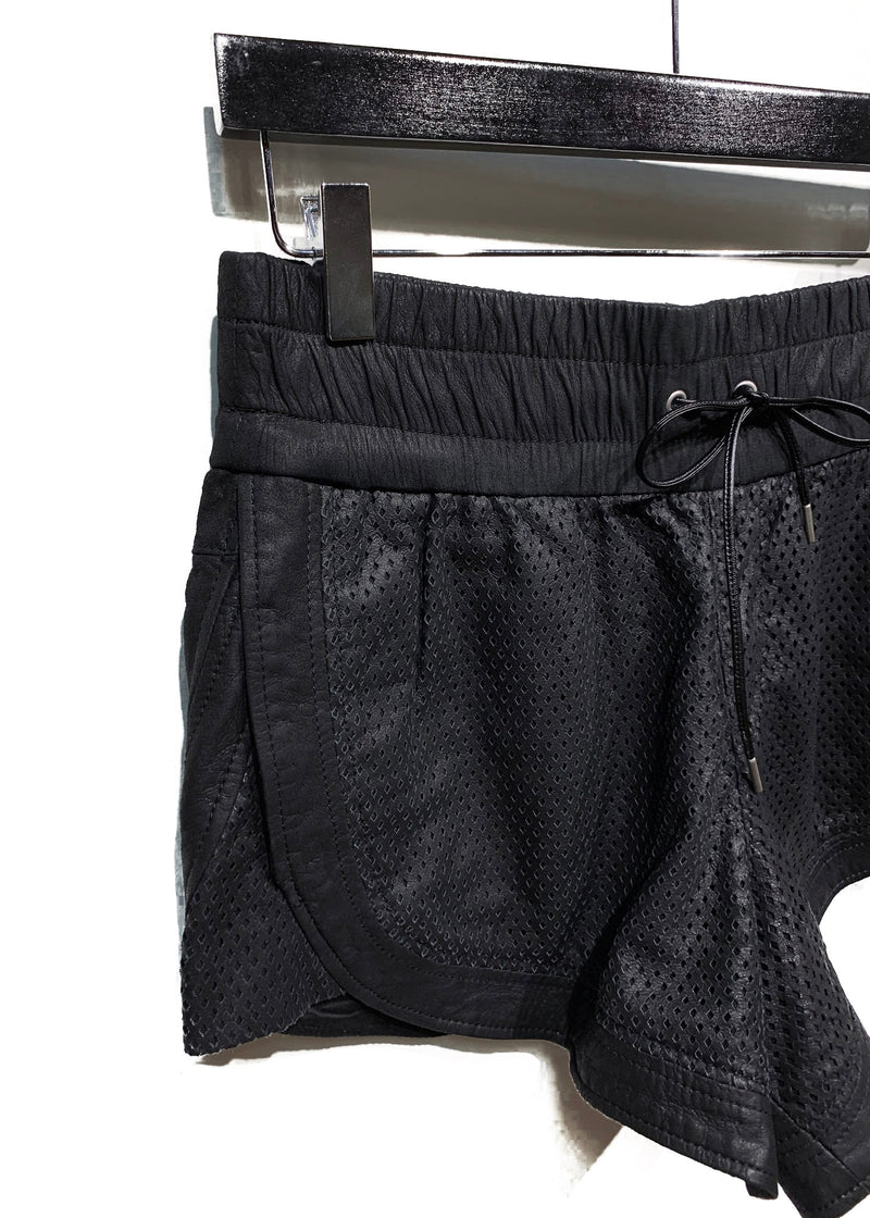 Helmut Lang Black Perforated Lambskin Leather Boxing Shorts