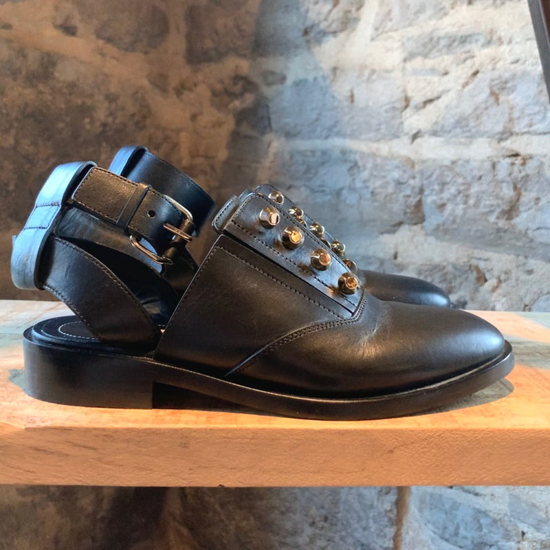 Balenciaga Black Leather Cut-Out Stud Oxfords