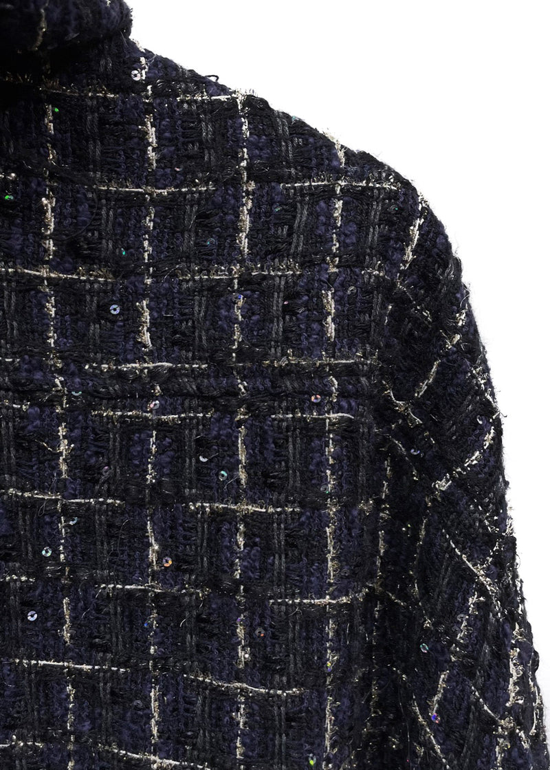 Chemise à capuche en tweed bleu marine noir et or à sequins Faith Connexion