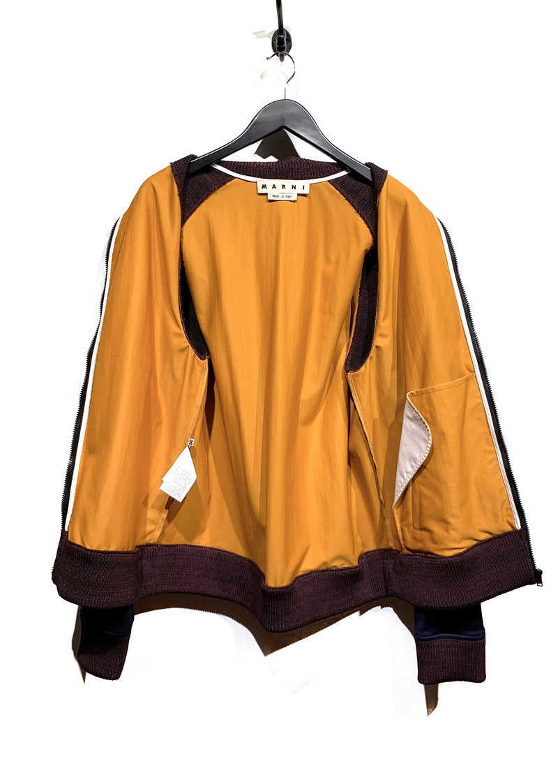 Marni Yellow Burgundy Navy Colourblock Zip-up Track Sweater