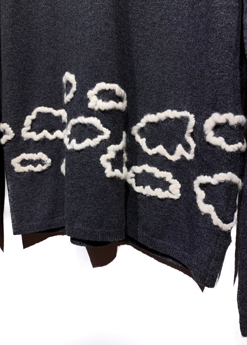 Comme Des Garçons Charcoal Ivory Embroideries Wool Sweater