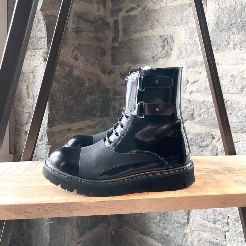 Emporio Armani Black Patent Leather Combat Boots