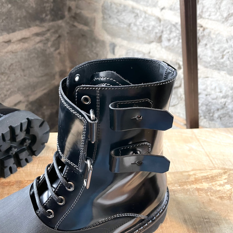 Emporio Armani Black Patent Leather Combat Boots