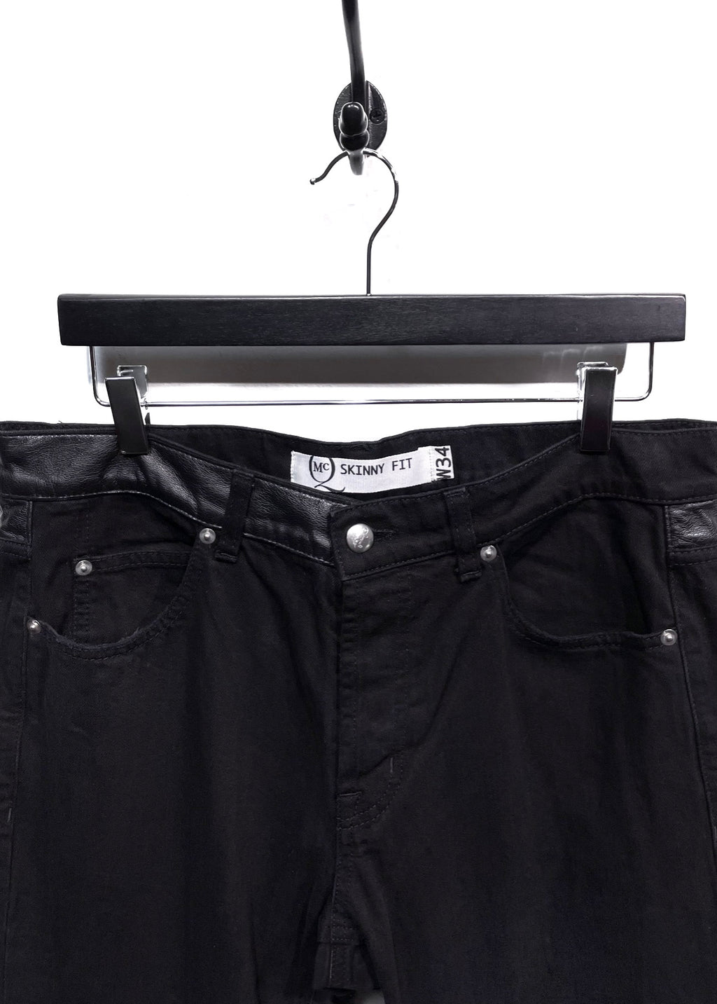 McQ McQueen Black Skinny Jeans With Faux Leather Detailing