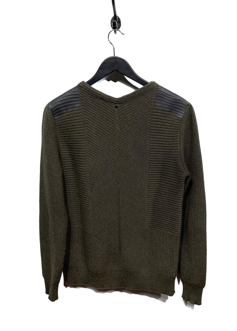 OAMC Olive Green Wool Sweater With Leather Accent
