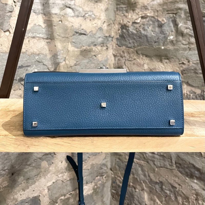 Moynat Blue Taurillon Leather Rejane PM Bag