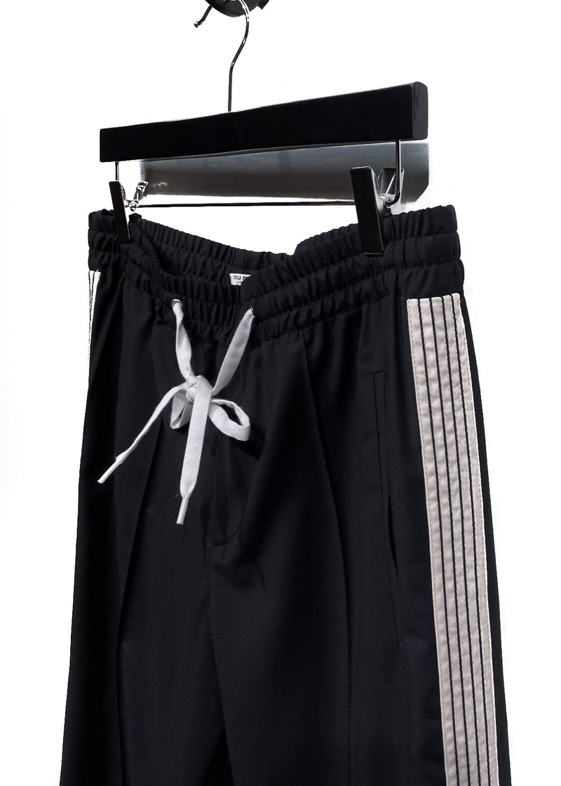 Pantalon de survêtement rayé en laine noire Miu Miu
