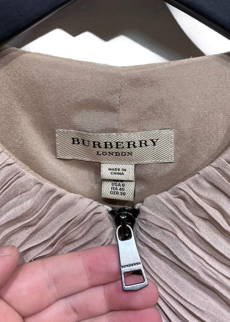 Burberry London Nude Plissé Gathered Silk Jacket