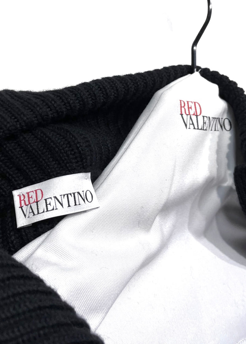 Red Valentino Black Mesh Bow Wool Buttoned Cape