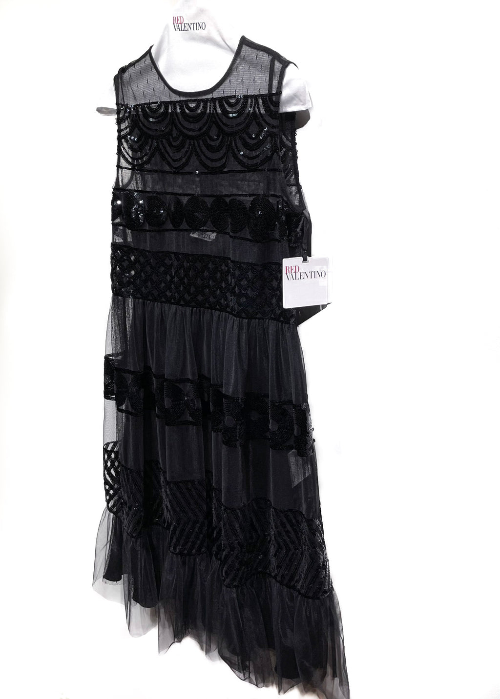 Red Valentino Black Tulle Mesh Sequined Dress
