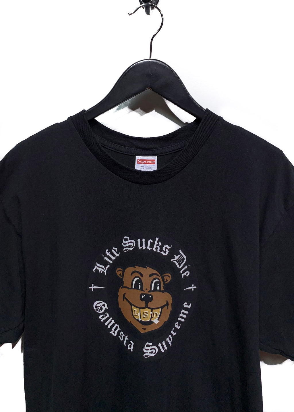 T-shirt noir Supreme à imprimé "Life Sucks Die - Gangsta Supreme"