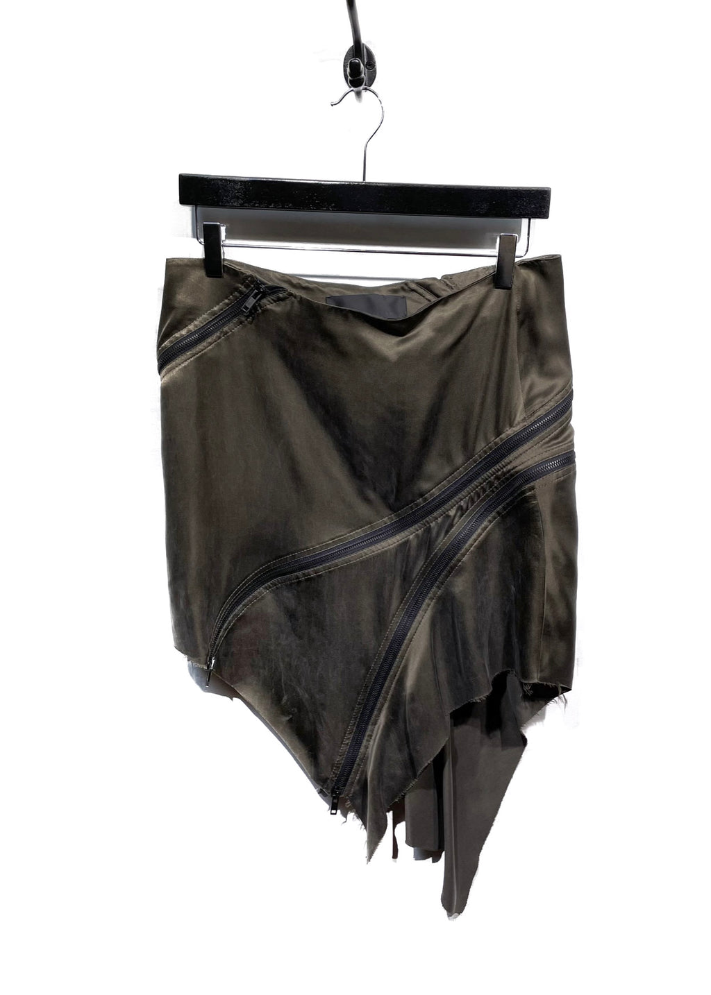 Haider Ackermann Green Silk Zipper Accents Skirt
