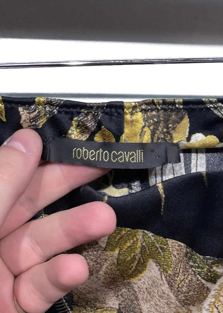 Roberto Cavalli Black Silk Print Skirt
