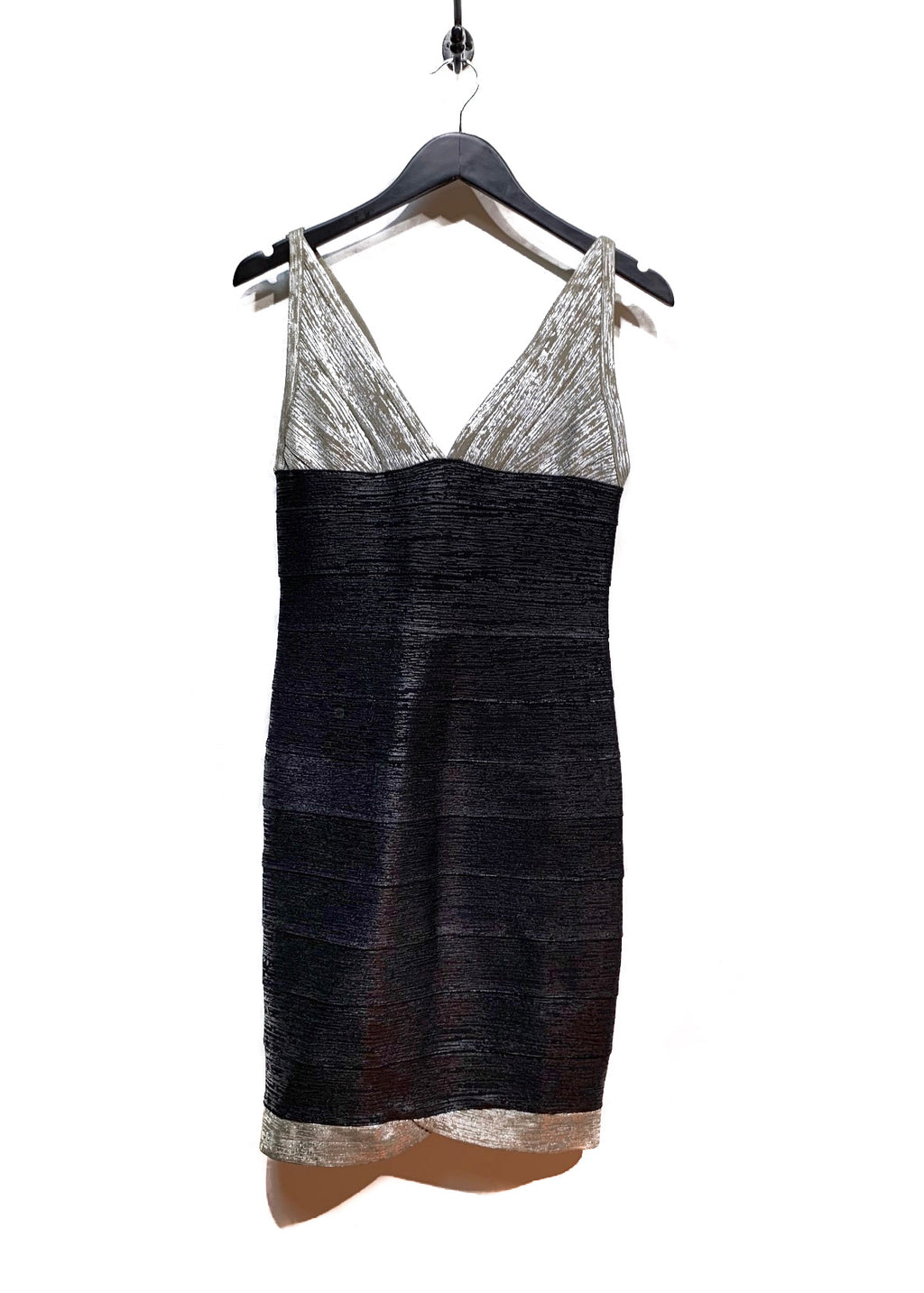 Hervé Léger Black Silver Metalic Bandage Bodycon Mini Dress