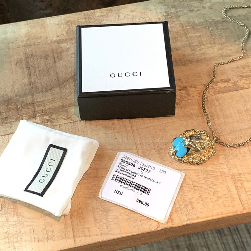 Gucci Resin Metal Lionhead Chain Necklace