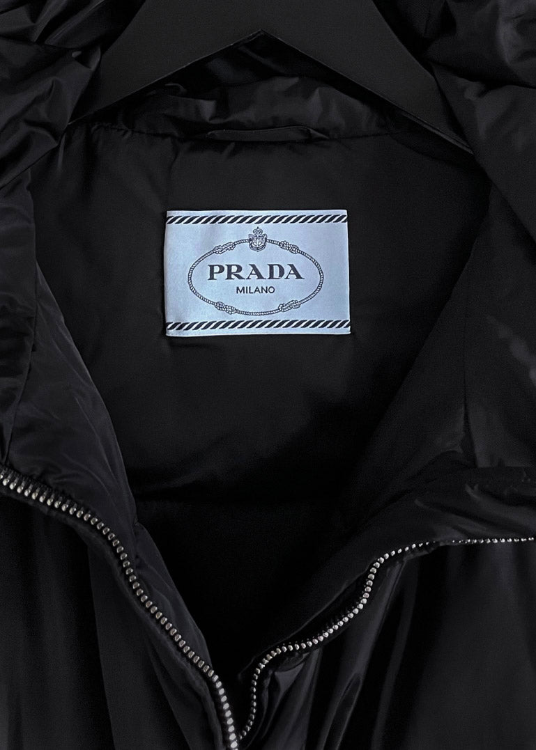 Manteau doudoune ceinturé noir Prada 2019 Re-Nylon