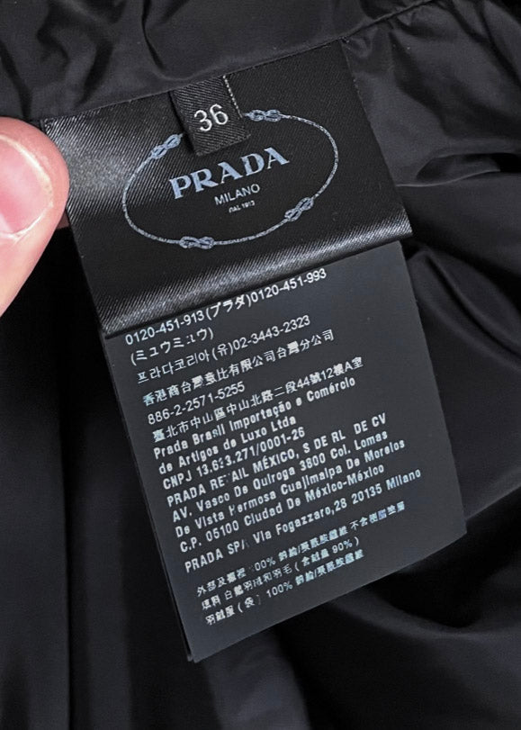 Manteau doudoune ceinturé noir Prada 2019 Re-Nylon