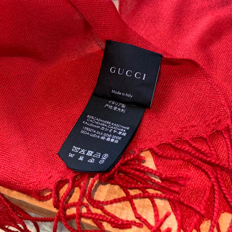 Gucci Red Cashmere Silk Blend Scarf