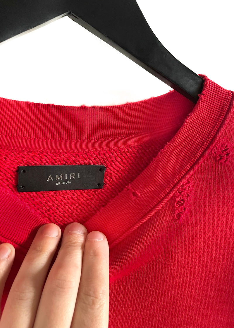 Sweat-shirt rouge effet usé Amiri avec logo argent dégradé