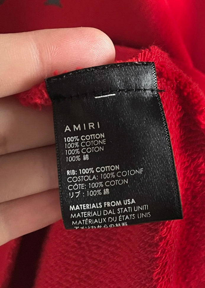 Sweat-shirt rouge effet usé Amiri avec logo argent dégradé