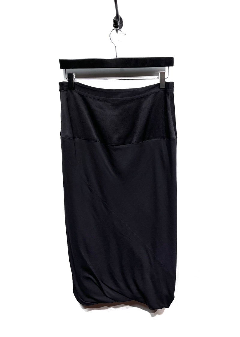 Dries Van Noten Black Satin Wool Long Skirt