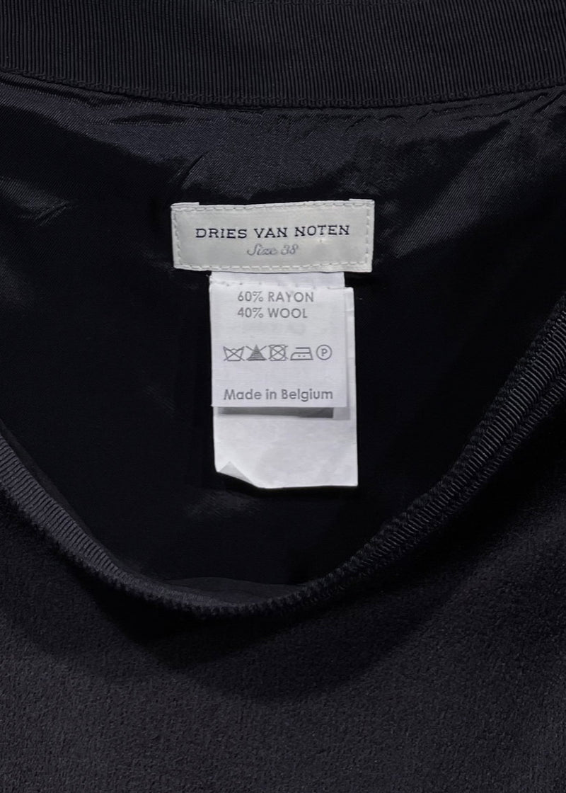 Dries Van Noten Black Satin Wool Long Skirt