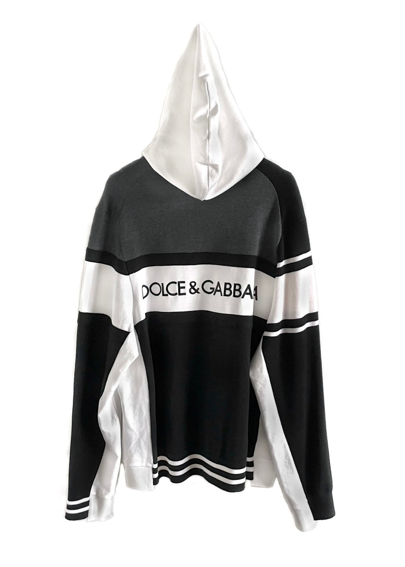 ﻿Chandail tricot à capuche ivoire et noir Dolce & Gabbana effet double construction