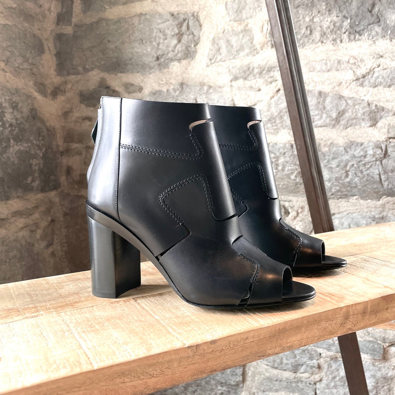Hermès Black Leather Patchwork Rock Opened Toe Booties