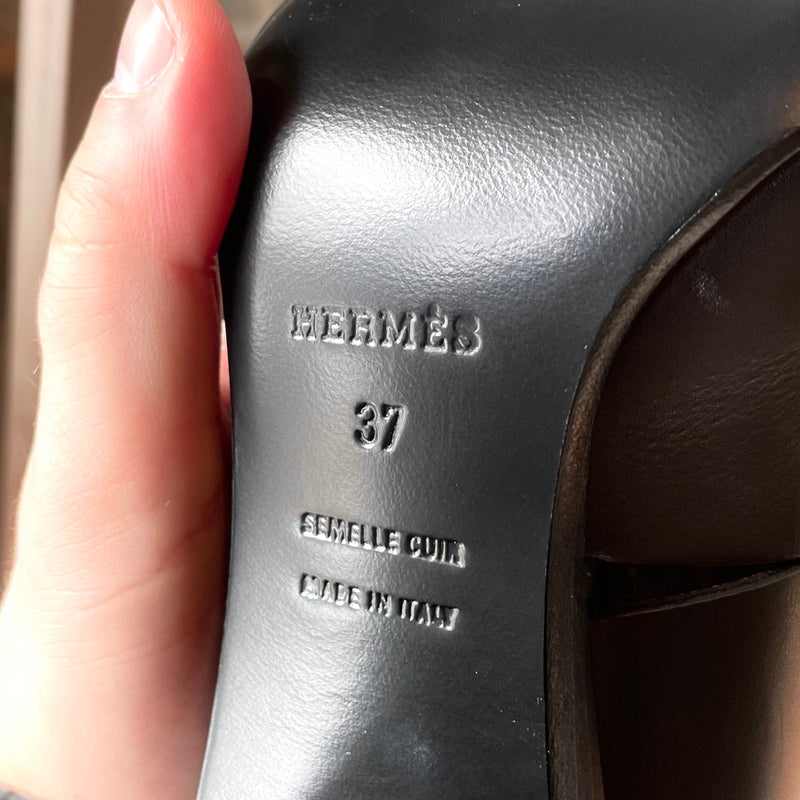Bottines Hermès Rock en cuir noir patchwork à bout ouvert