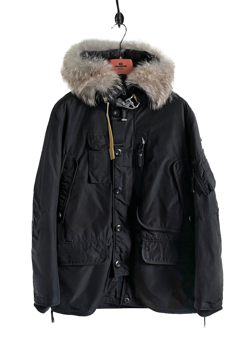 Parajumpers Black Fur Hooded Kodiak Long Parka Coat
