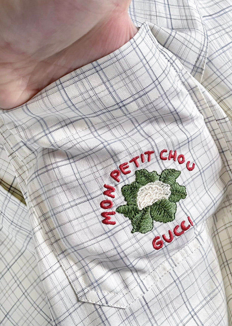 Chemise "Mon Petit Chou" à carreaux ivoire Gucci