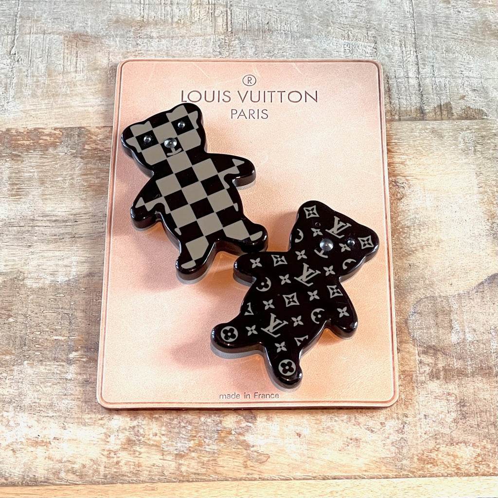 Broches Louis Vuitton Teddy oursons noir et Marron damier monogram