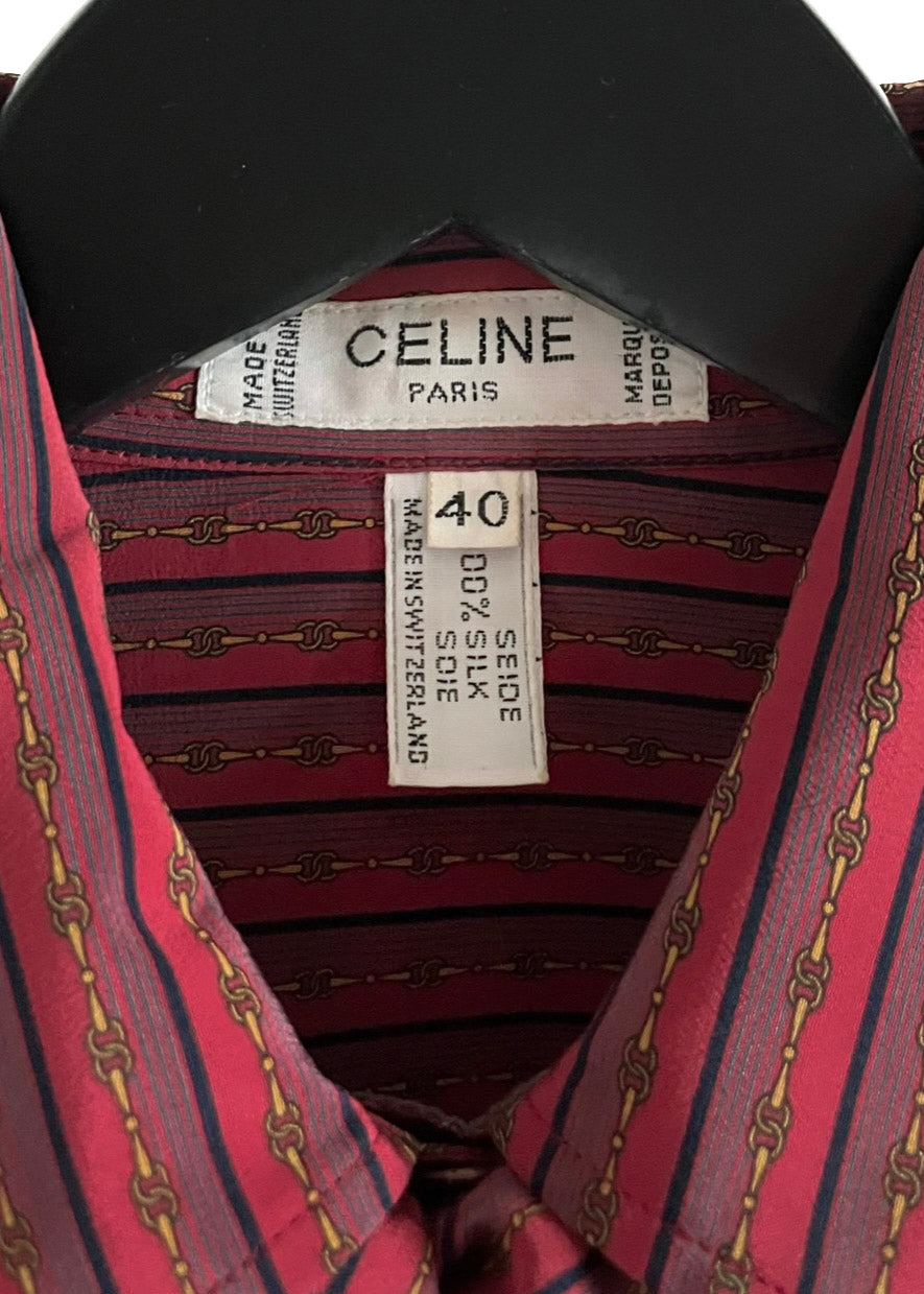 Céline Vintage Red Silk Printed Blouse