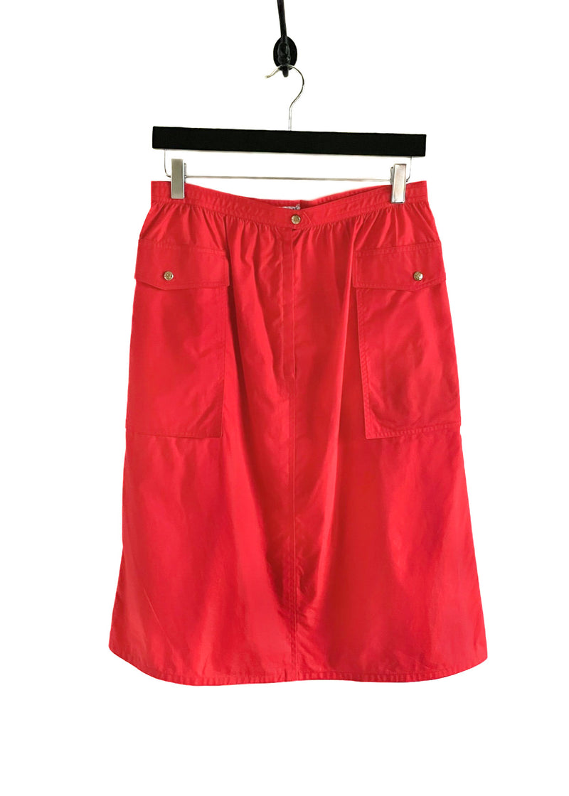 Céline Vintage Poppy Red Pocketed Cotton Skirt
