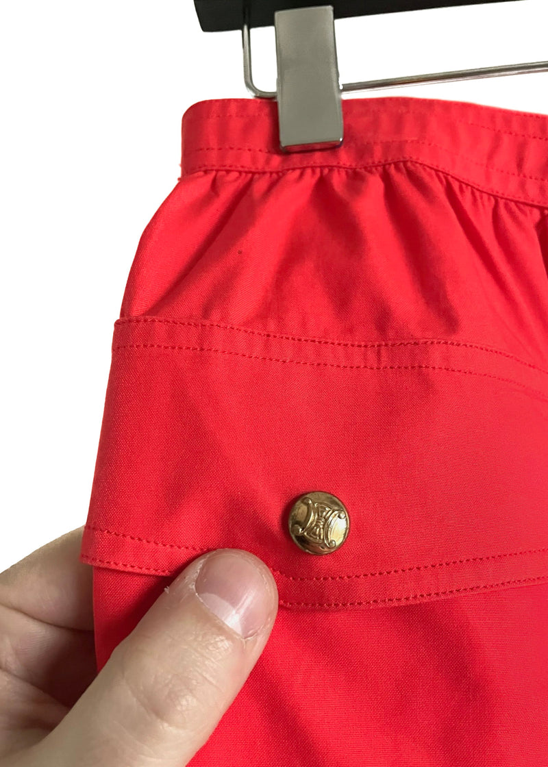 Jupe rouge coquelicot vintage en coton à poches Céline