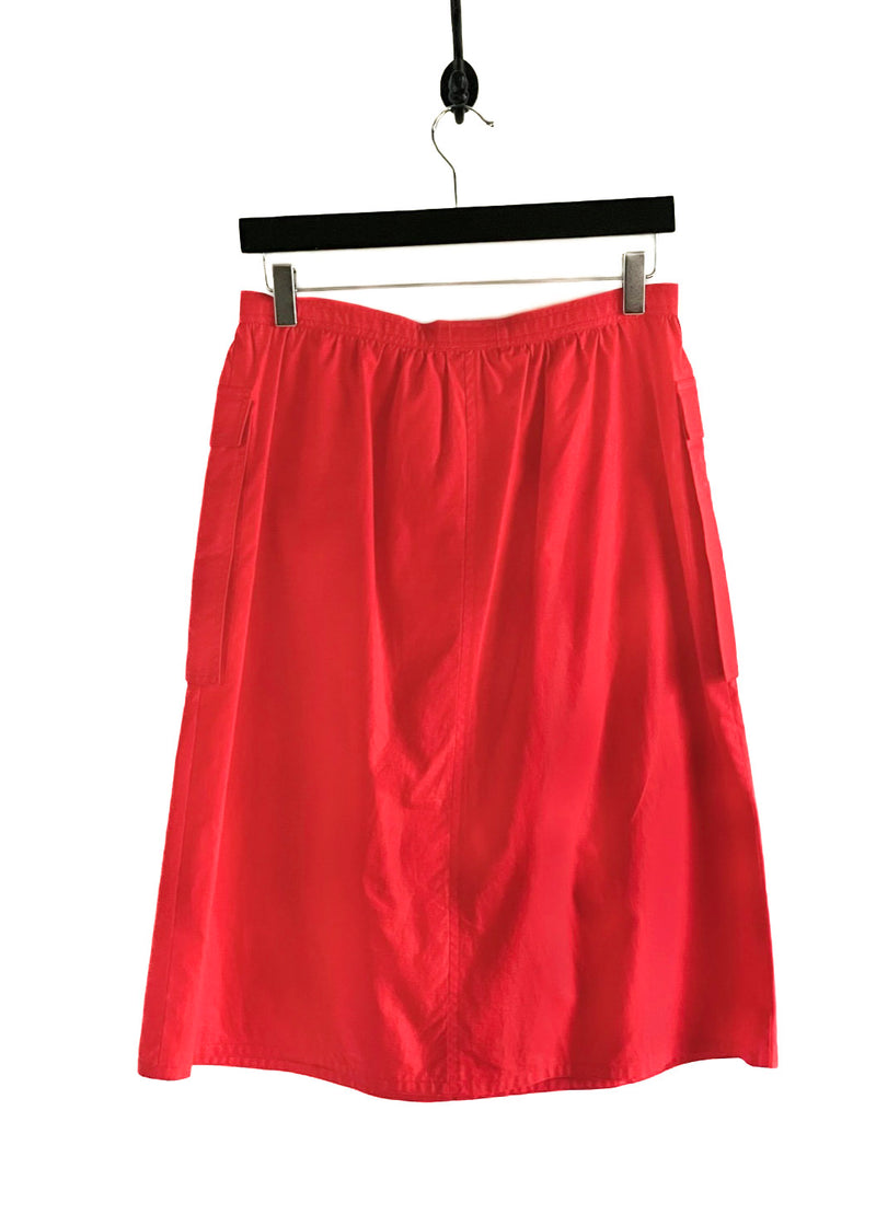 Céline Vintage Poppy Red Pocketed Cotton Skirt