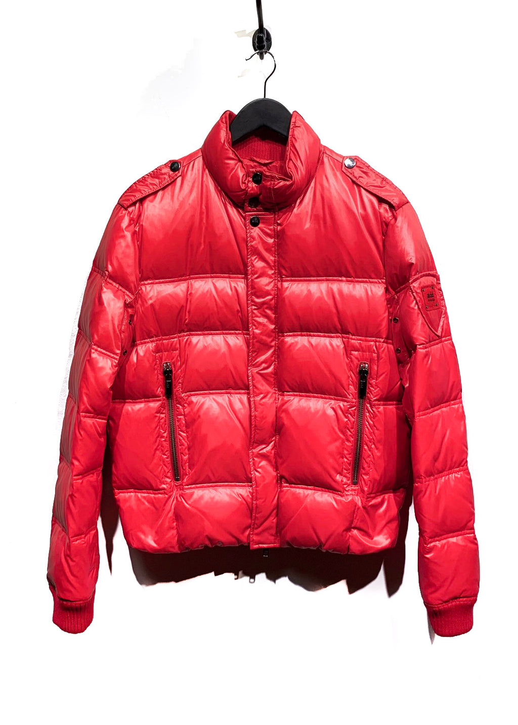Add Red Down Filled Puffer Bomber Jacket