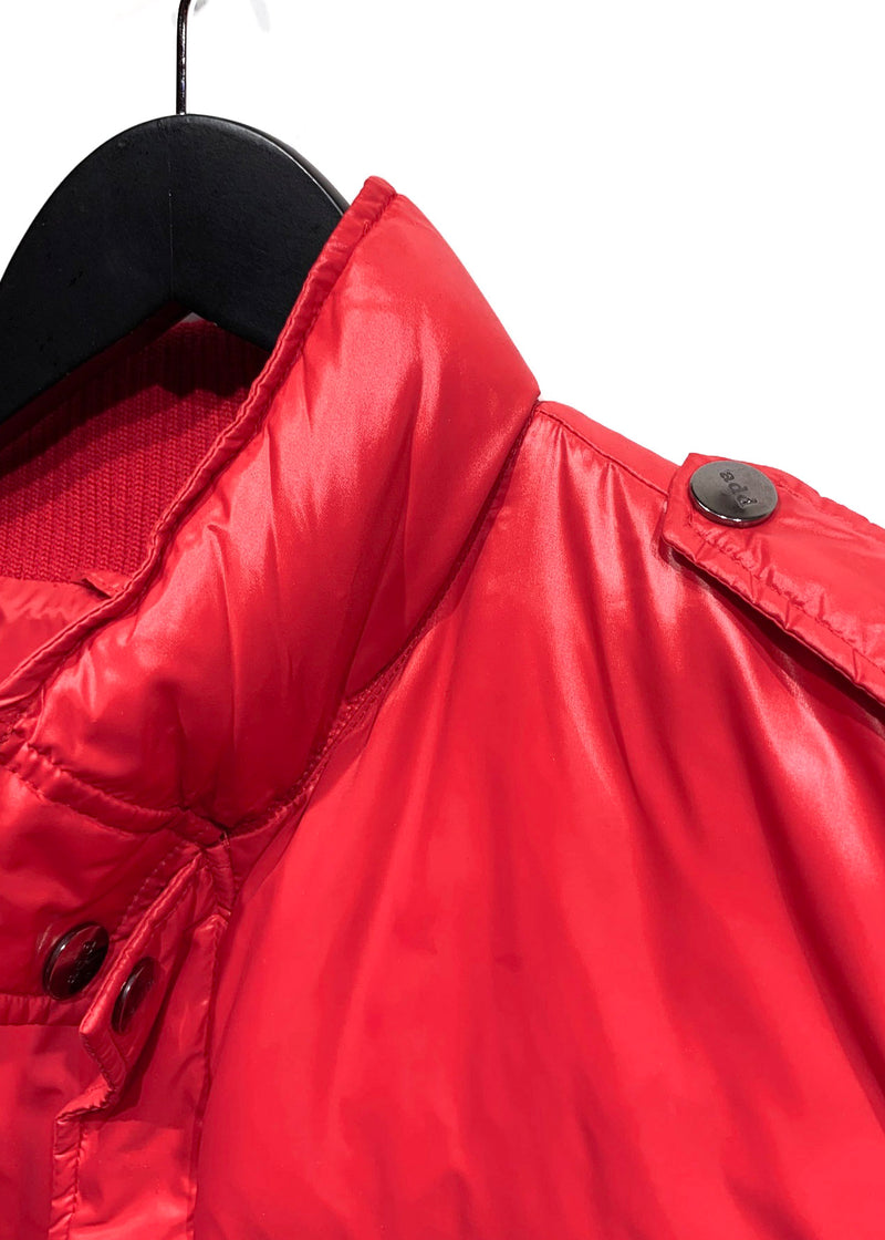 Add Red Down Filled Puffer Bomber Jacket