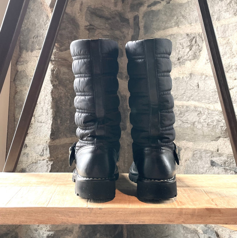 Chanel Black Leather Nylon CC Winter Snow Boots