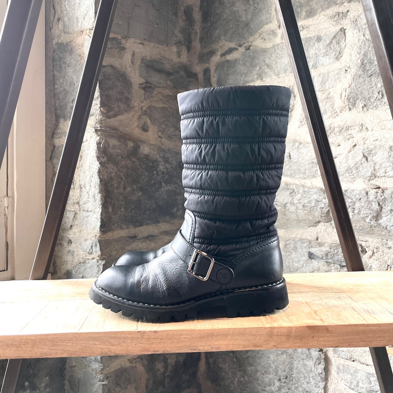 Chanel Black Leather Nylon CC Winter Snow Boots