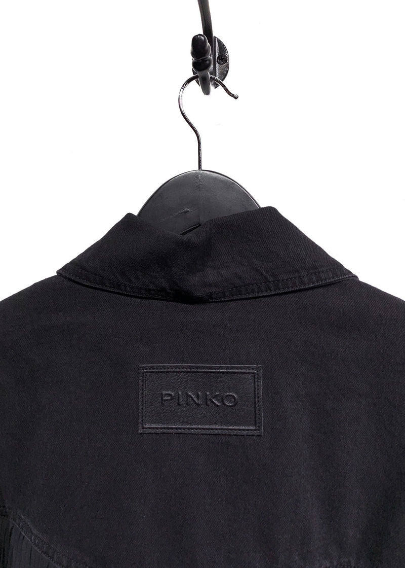 Pinko Janet Black Fringed Faux-Fur Lined Denim Jacket