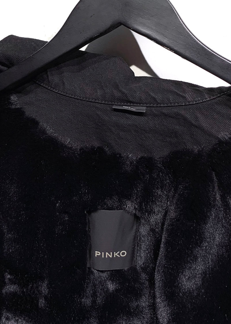 Pinko Janet Black Fringed Faux-Fur Lined Denim Jacket